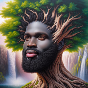 A hyper-realistic 3-D oil painting depicting a tree integrated w...