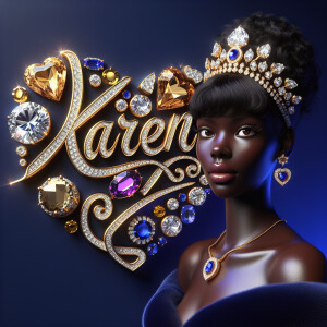 Craft a 3-D image showcasing the name 'KAREN' in a luxurious gol...