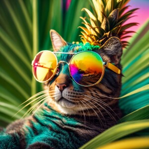 Create a whimsical design of a cat face resembling a pineapple,...