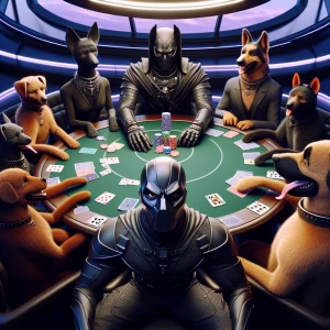 Generate an image of Darth Vader, featuring subtle humor, playin...