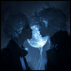 *Orbkiss : *
Cinematic Close-Up — Two spectral figures kiss bene...