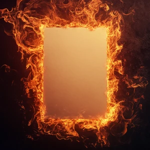 A blank event poster surrounded by fire