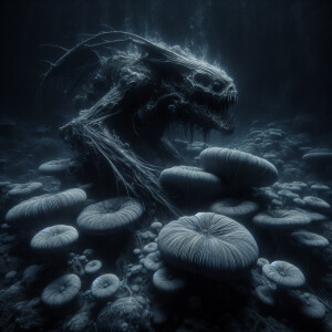A photorealistic image of a sea creature, spooky, scary mushroom...