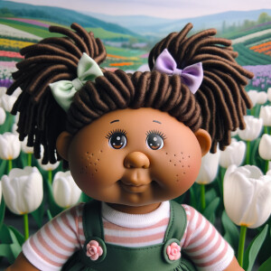African-American cabbage patch doll with huge dimples,
Her hair...