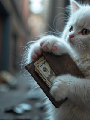 Close-up shot of a tiny, fluffy white paw belonging to a small f...