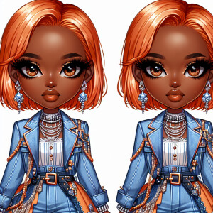 Create a full-body chibi portrait of a glamorous African America...