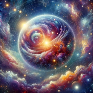 Design an illustration featuring a 1000-dimensional cosmic orb,...