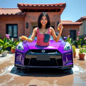 "A beautiful korean woman, with smooth skin and shoulder-length...