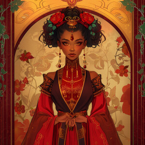 Create an illustration of a Mixed Ethnicity Empress, embodying A...