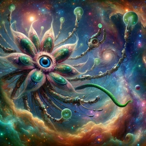 Mystical, otherworldly digital art featuring a surreal  celestia...