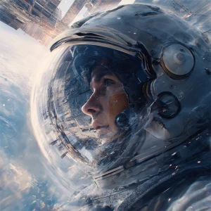 Create an image of an astronaut wearing a space suit, visibly fl...