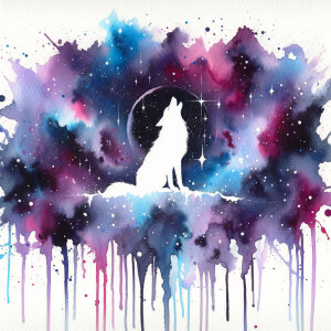 A cosmic outer space pretty watercolor graphic splattered on the...