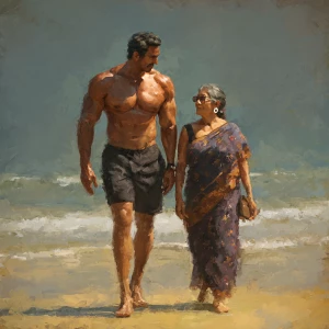 hyperrealistic digital painting.a muscular sweaty villain man, w...