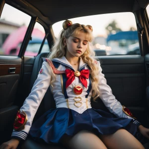 Create an image of a 14-year-old girl dressed in a Sailor Moon-i...