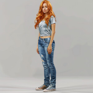Create a photo-realistic image of a light ginger haired woman in...