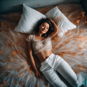 Full body shot from above of a Beautiful woman laying down in a...