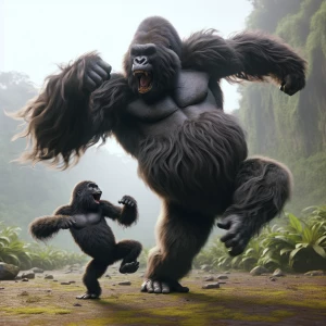 photorealistic. Full body shot. King Kong with big teeth, long f...