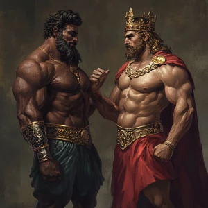 The muscular hairy prince and the king were showing off to each...