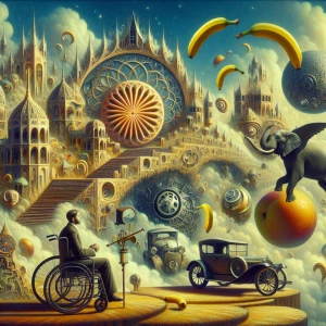 Craft a surreal composition akin to the works of contemporary su...