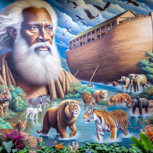 A close-up and detailed wall painting focusing on Noah, depicted...