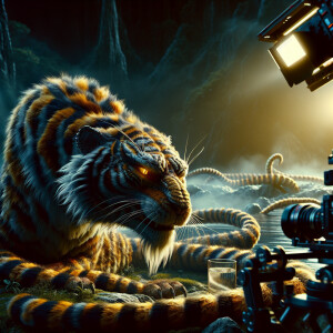 Snake with tiger fur  in the style of Yautja's (Hunter Predator)...