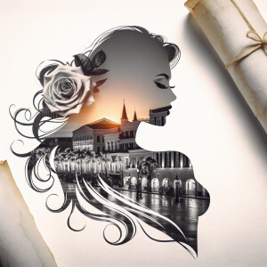 Double masking photography, double exposure,scrolled parchment p...