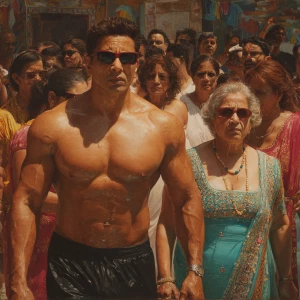 Photo Hyperrealism, painting,a muscular beefy gujarati son in la...
