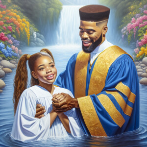 An oil painting of a light-skinned African-American pastor with...