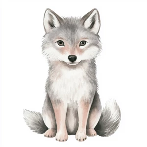 Simple style, watercolor illustration, wolf
, soft colors, wood...