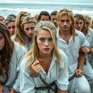 A group of young, barberic savage looking blonde women and men...