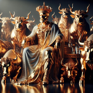 Golden king of copper bulls and minions