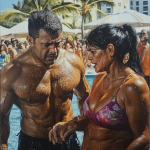 PhotoRealism  painting,a muscular beefy sweaty man  walking with...