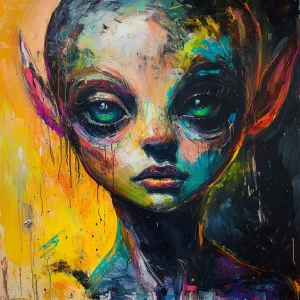 Action painting art girl alien