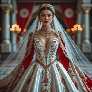 hyper realistic photography, look to the front, a Turkish bride...