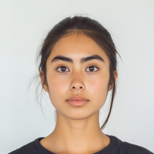 Portrait of a 19-year-old Salvadorian-Filipina woman with a char...