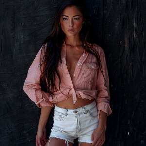 Capture the elegance of a fair-skinned woman with dark long hair...