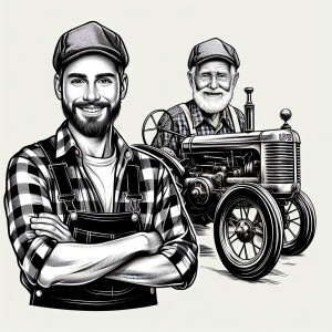 caricature of a 95 year old American grandpa, checkered shirt, c...