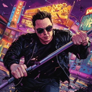Elon Musk in GTA art style - wearing sunglasses and a leather ja...