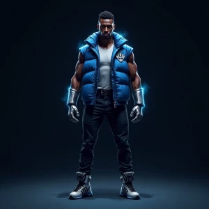 A frontal T pose full body concept illustration of A powerful bl...