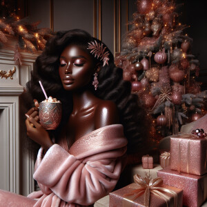 A glamorous African American woman with mocha skin and long flow...