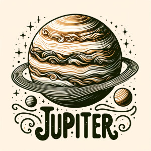 Illustrated planet Jupiter, with the word “Jupiter” under the wh...