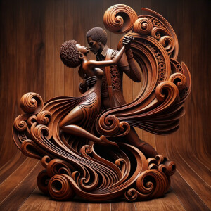 3d wood and porcelain sculpture of an Afrocentric woman with a m...