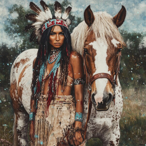 Create a hyper-realistic detailed image featuring a Native Ameri...
