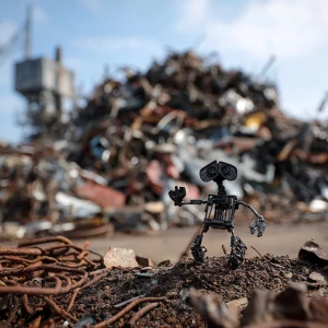 A small black silhouette of a robot arm like a wall-e is stickin...