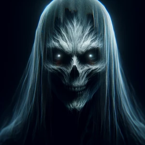 Create a hyper-realistic image of a sinister apparition, featuri...