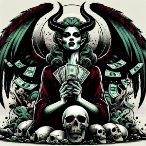 Medusa style face and head create an illustration of a commandin...