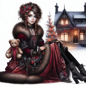 Hyperrealistic digital airbrush illustration  of a young gothic...