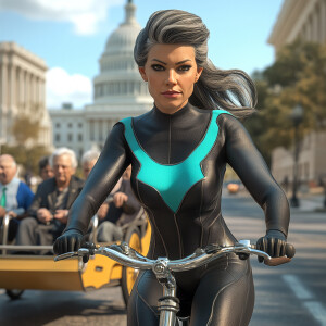 Create a realistic 4d image of a woman with brunette hair and gr...