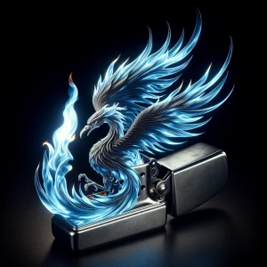 Photorealistic image of an antique silver lighter. The flame, bu...