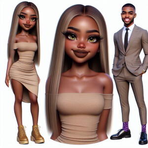 3D image of a young LIGHT SKIN African American woman, she has l...
